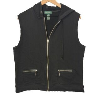 Lauren Jeans Co‎ Ralph Lauren Black Sleeveless Zip Up Hoodie Vest XL Cotton Moto